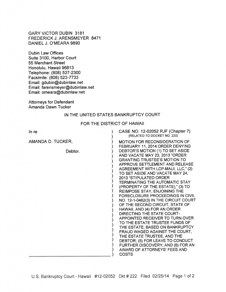 MEMO IN SUPPORT OF MOTION FOR RECONSIDERATION1